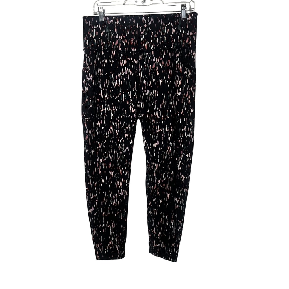 Old Navy Active Leggings Black Abstract Print Pockets High Waisted Size‎ L
